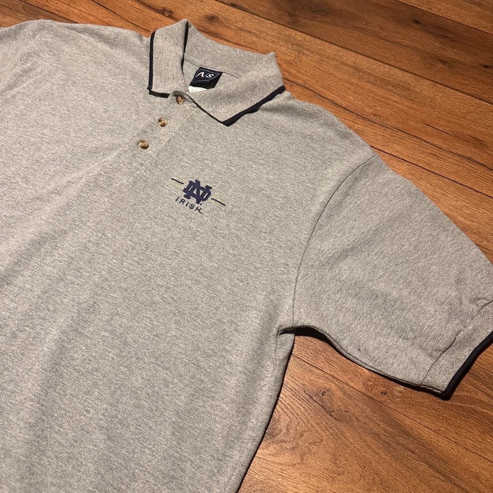 Vintage AS Sports Gray Notre Dame Irish‎ Polo Shirt Mens Large
